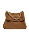 Orciani Hammered Nubuck Leather Shoulder Bag With Chain Handle In Brown