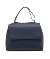 Orciani Blue Leather Bag With Flap And Top Handle In Blue