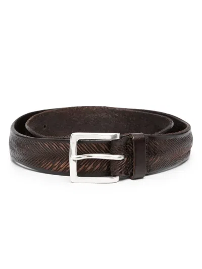 Orciani Herringbone Leather Belt In Braun