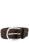 Orciani Woven Suede Belt With Silver Buckle In Brown