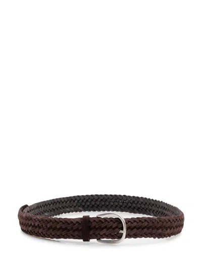 Orciani Intrecciated Leather Belt In T.moro