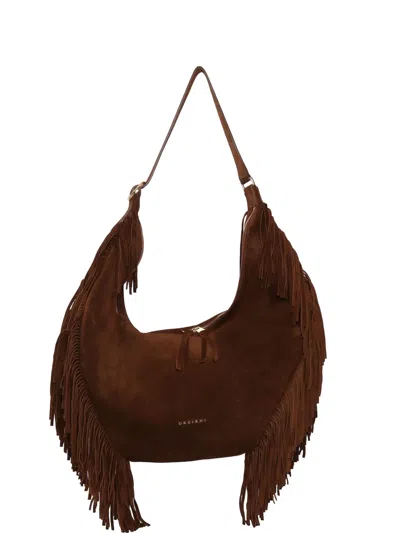 Orciani Isola Peach Fringed Leather Shoulder Bag In Brown