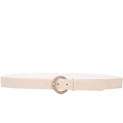 Orciani Ivory Leather Belt With Rhinestone-embellished Buckle In Neutral