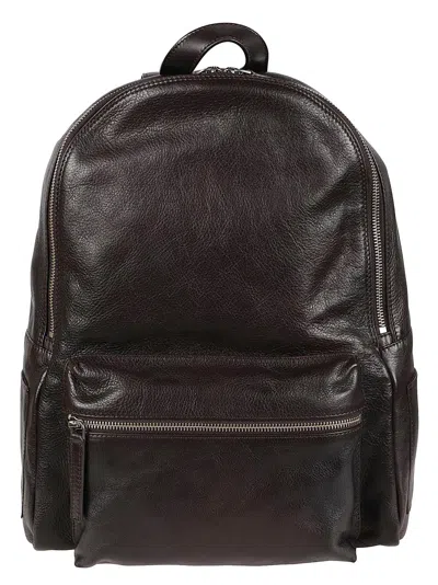 Orciani Lagoon Calf Leather Padded Strap Backpack In Brown