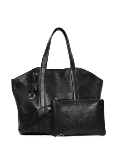 Orciani Lagoon Grained Leather Tote Bag In Black