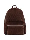 Orciani Suede Backpack Featuring Woven Texture Design In Brown