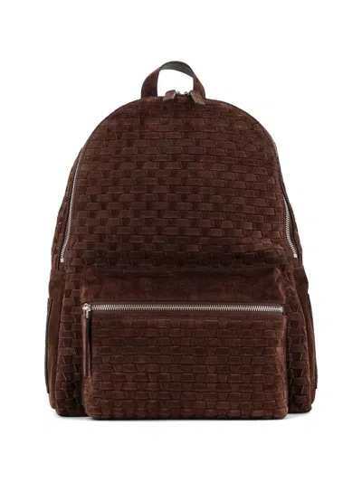 ORCIANI LAIO PEACH WOVEN-PATTERN SUEDE BACKPACK