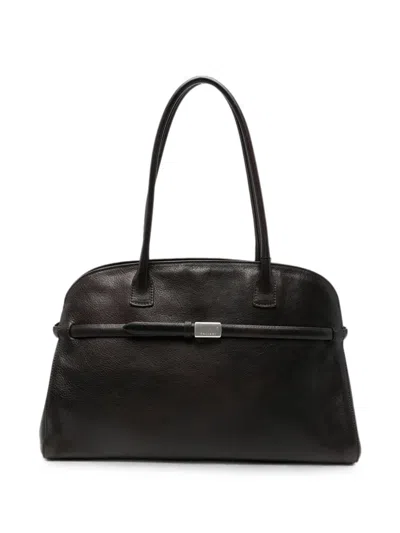 Orciani Large Aura Soft Logo-plaque Leather Tote Bag In Brown