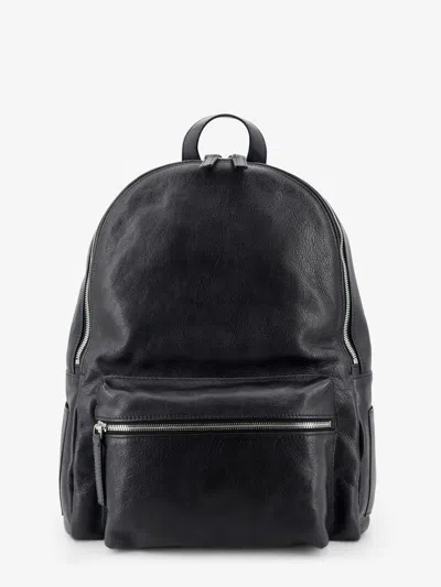 Orciani Leather Backpack With Logo In Nero