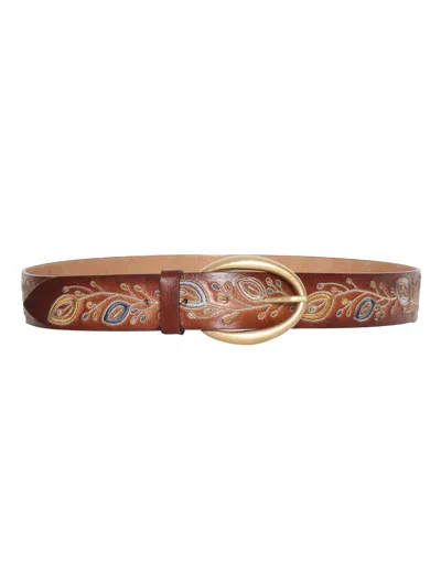Orciani Leather Belt With Embroidery In Brown