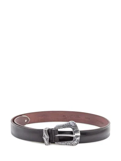 Orciani Leather Belt With Engraved Buckle  Black In Brown