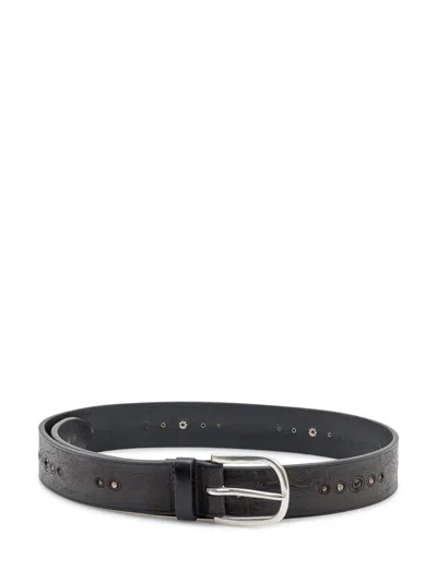 Orciani Leather Belt With Metallic Studs And Buckle In Nero