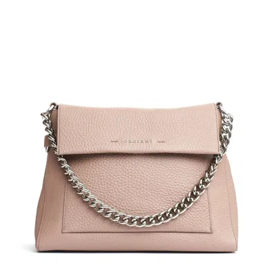 Orciani Leather Blush Handbag With Silver Chain Handle In White