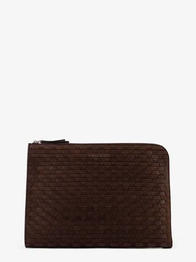Orciani Leather Briefcase With Woven Motif In Brown