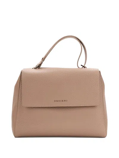 Orciani Leather Tote Bag In Nude