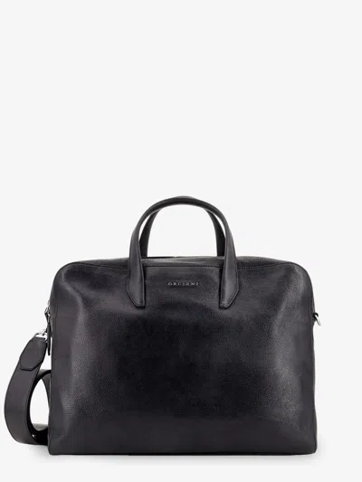 Orciani Leather Work Bag With Front Lettering Logo In Black