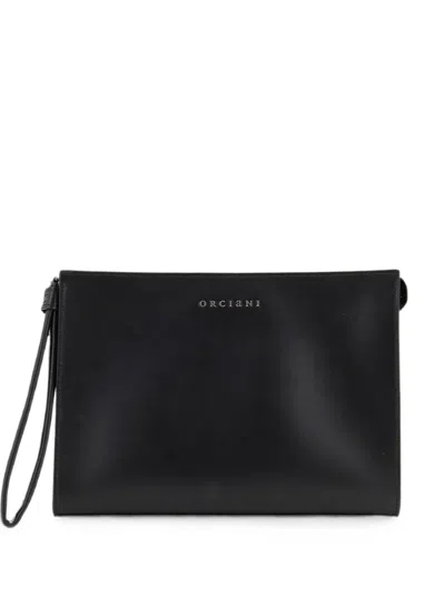 Orciani Leather Wristlet Clutch Bag In Black