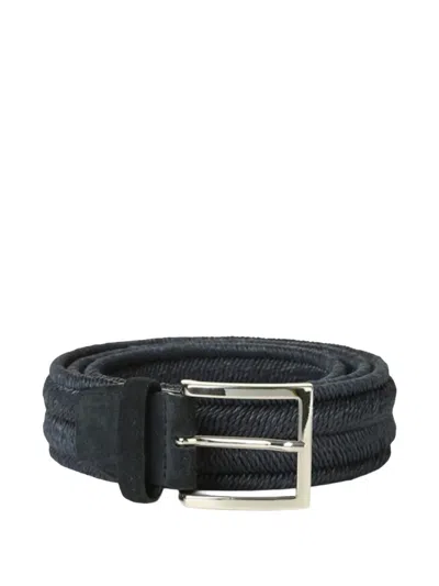 Orciani Linen Bucklet Belt In Blue