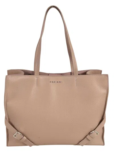 Orciani Logo Detail Top Lock Tote In Pink
