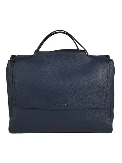 Orciani Logo Flap Tote In Navy