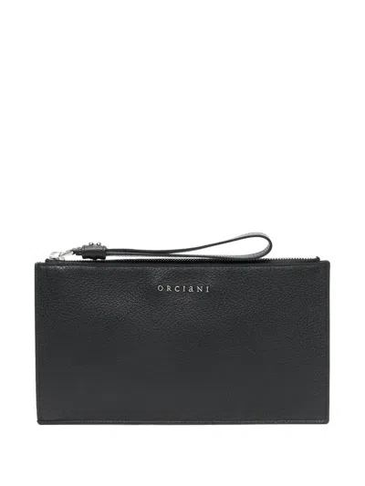 Orciani Logo-lettering Leather Clutch Bag In Schwarz