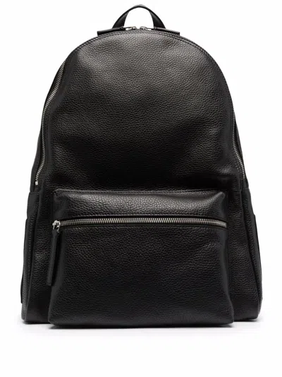 Orciani Logo-plaque Leather Backpack In Black