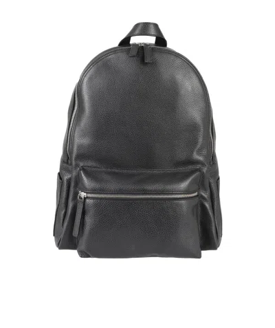 Orciani Logo-plaque Leather Backpack In Black
