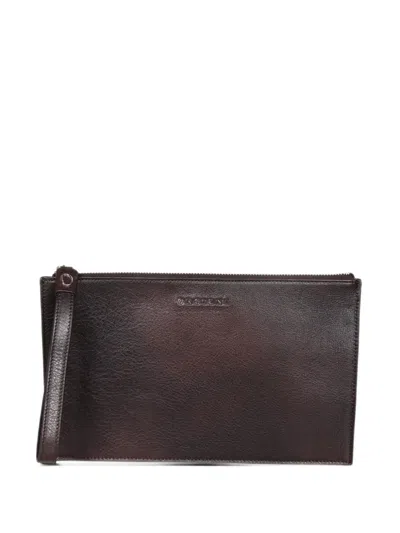Orciani Logo-embossed Leather Pouch In Brown