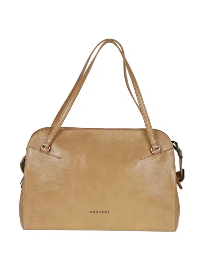 Orciani Logo-lettering Leather Tote Bag In Neutral