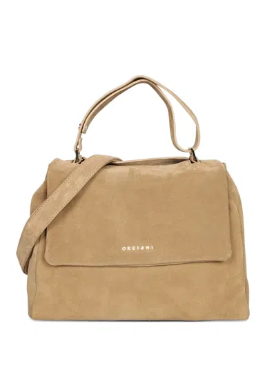 Orciani Logo-lettering Suede Tote Bag In Brown