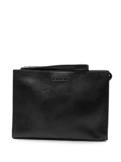Orciani Logo-plaque Grained-leather Clutch Bag In Black