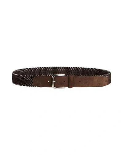Orciani Man Belt Dark Brown Size 43.5 Elastic Fibres, Leather