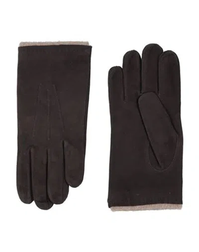 Orciani Man Gloves Dark Brown Size 9.5 Cashmere, Wool, Leather