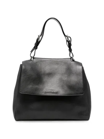Orciani Medium Sveva Soft Logo-plaque Foldover Tote Bag In Black