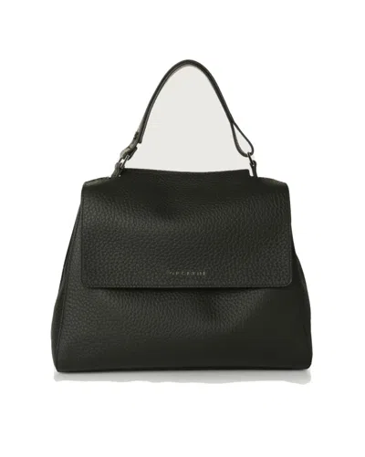 Orciani Medium Textured Leather Shoulder Bag In Black