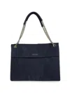 Orciani Midi Textured Leather Shoulder Bag In Blue