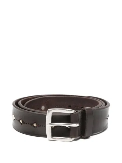 Orciani Men Brown Studded Buckle Belt
