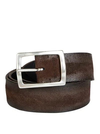 Orciani Men's Reversible Hunting Double Leather Belt 3.5 Cm In Marrone