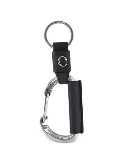 Orciani Micron Logo-plaque Leather Keyring In Black