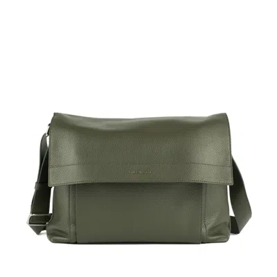 Orciani Micron Messenger Bag In Grained Leather In Green