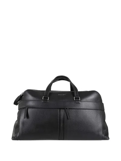 Orciani Micron Zip Leather Duffle Bag In Black
