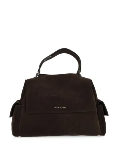 Orciani Midi Sveva Peach Cargo Leather Tote Bag In Brown