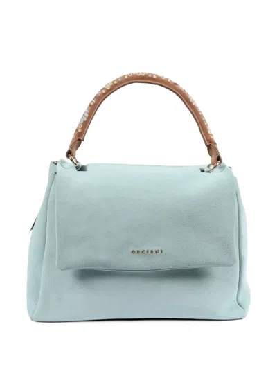 Orciani Midi Sveva Peach Flowers Tote Bag In Blue