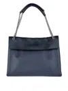 Orciani Midi Textured Leather Shoulder Bag In Blue
