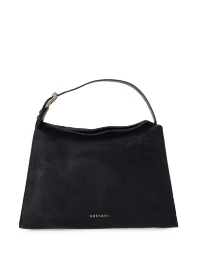 Orciani Midi Trinity Peach Oro Suede Tote Bag In Blue