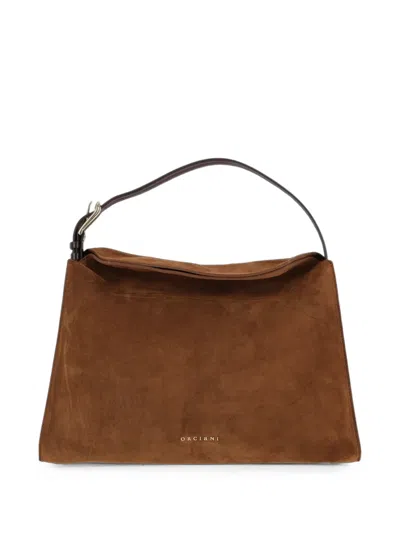 Orciani Midi Trinity Peach Oro Suede Tote Bag In Brown