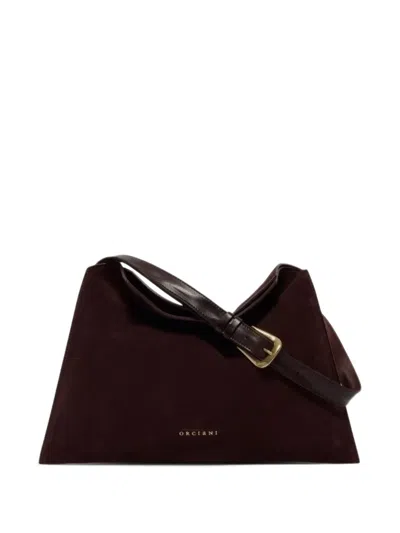 Orciani Midi Trinity Suede Logo-plaque Shoulder Bag In Burgundy
