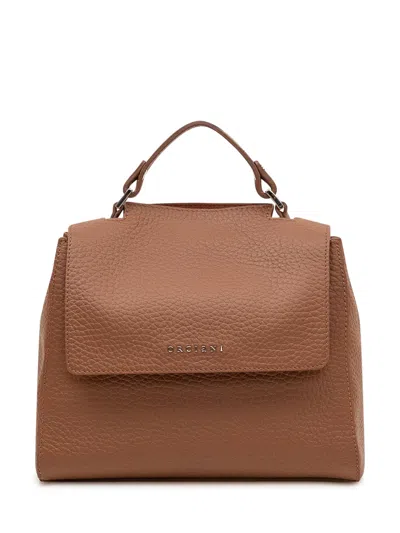Orciani Mini Soft Handbag With Artistic Design In Brown