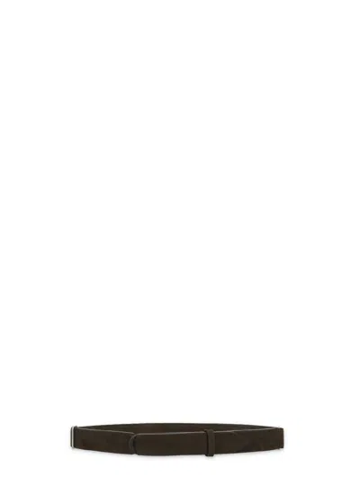 Orciani Minimalist Brown Leather Nobuckle Belt With Sliding Ring In Black