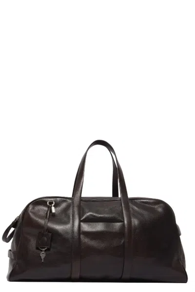 Orciani Moro Full Grain Leather Borsone Lagoon Duffle Bag In Black